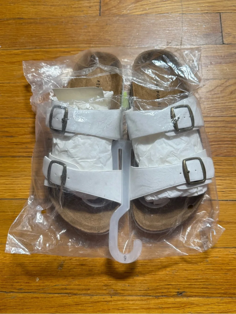 Aeropostale Kids White Double-Buckle Slide Sandals with Brown Footbed